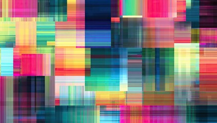Abstract digital art piece featuring a patchwork of colorful, blurred rectangular blocks