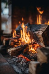 Aesthetic Stack of Cut Firewood Logs, Warm and Rustic Winter Atmosphere