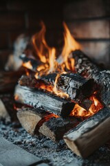 Aesthetic Stack of Cut Firewood Logs, Warm and Rustic Winter Atmosphere