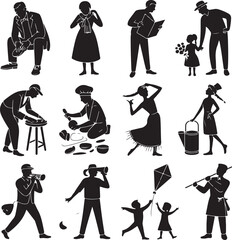 Vector Illustration of People Performing Various Occupations and Activities