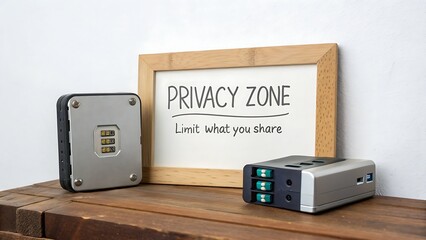 Compact arrangement of encrypted storage near Privacy Zone sign