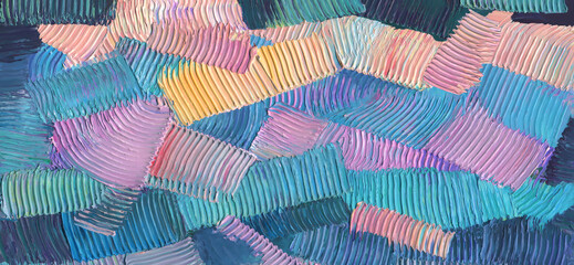 Abstract oil paint brush strokes texture as colored patchwork background or textured wallpaper, pattern, art print, etc