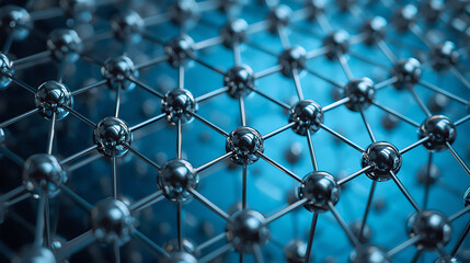 3D rendered molecular structure with metal spheres and rods showcasing science and technology