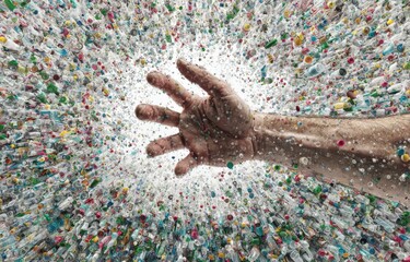 A hand reaches into an explosive burst of small plastic objects