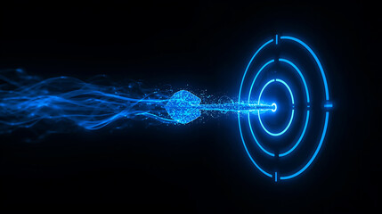 Abstract blue energy wave hitting target bullseye symbol futuristic data transmission illustration