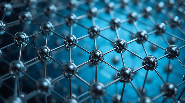 3D rendered molecular structure with metal spheres and rods showcasing science and technology