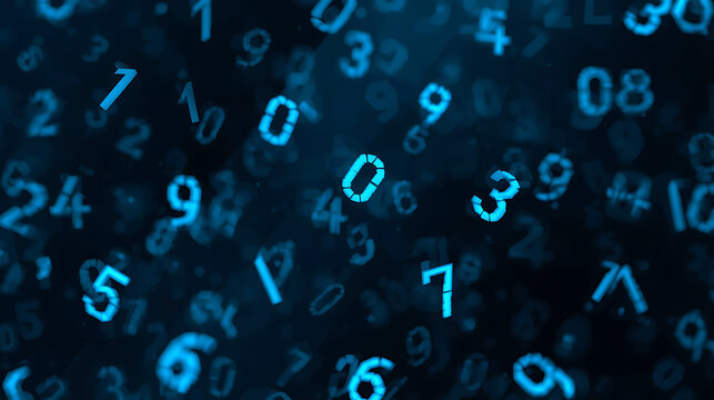 Abstract Background of Blue Glowing Numbers Illustrating Technology Data and Financial Transactions with Depth of Field