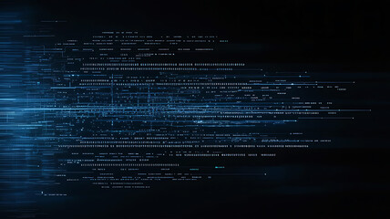 Abstract data stream visualization representing digital information processing with glowing lines and characters against a dark background