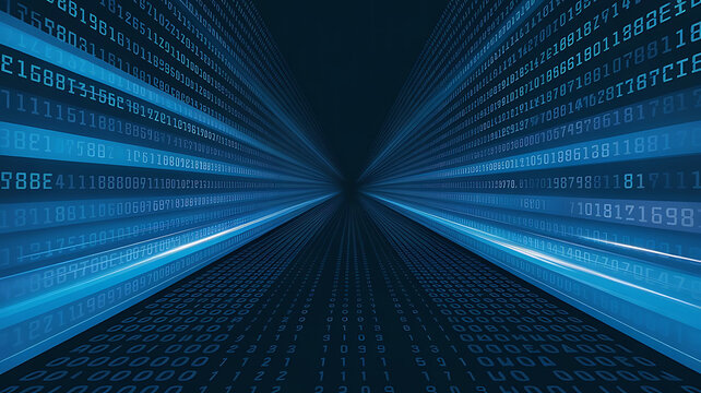 Abstract Cybernetic Background with Binary Code and Data Streams Forming a Digital Tunnel