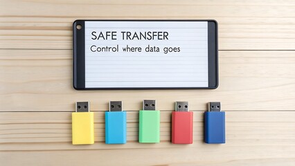 USB Drives in a Row with Data Transfer Messaging