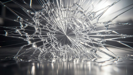 Obraz premium Close up of a shattered glass surface with radial crack patterns