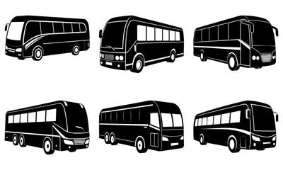 Variety of bus options for travel, tourism and public transit needs, perfect for transportation companies, travel agencies and city planners, scalable vector