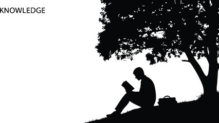 Silhouette of a person reading a book under a tree to gain knowledge and wisdom