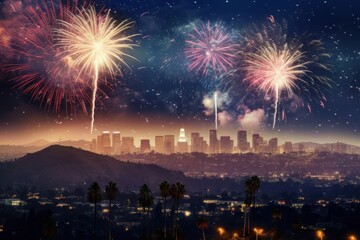 Fototapeta premium Fireworks architecture cityscape building.