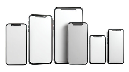 Vector illustration of a business graph on a tablet computer screen with a blank paper banner and mobile phone icons set
