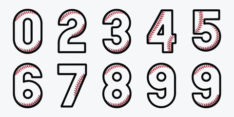 Baseball sports number icons displaying digits 1 to 9 in simple clipart illustration style perfect for jersey layouts, team visuals, and athletic design elements