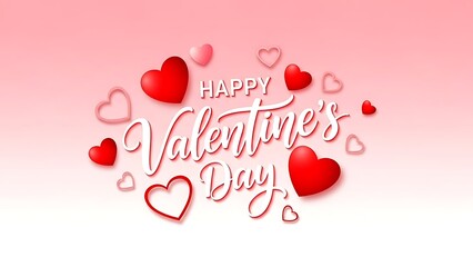 Happy valentines day greeting card with red hearts on a pink background