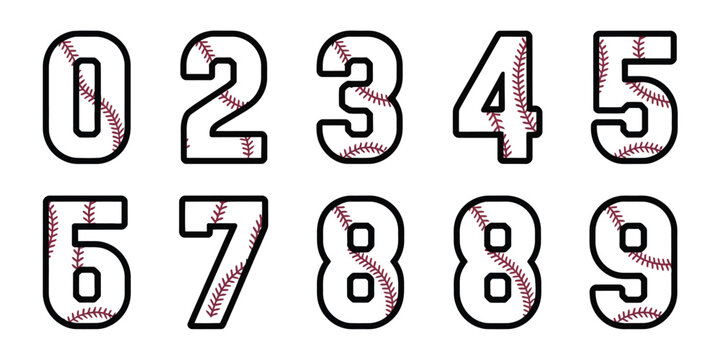 Baseball jersey number icons. showing numbers 1 through 9, in bold clipart style suitable for team branding, sports uniform artwork, and athletic vector design