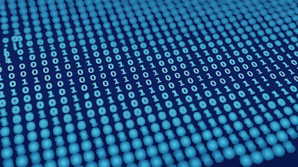 Digital Abstract Background Binary Code Data Flow Concept with Glowing Dots and Numbers