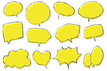 手描きの黄色い吹き出しセット