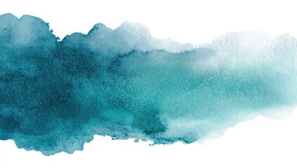 A blurred watercolor streak in shades of teal and turquoise on a clean white background