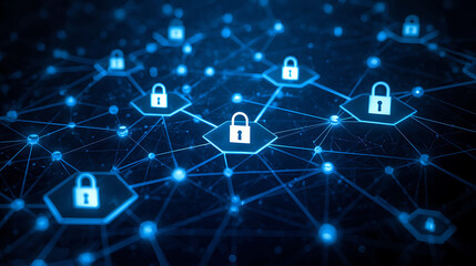 Digital Network Security Padlock Connection Internet Data Safety Cybersecurity Technology Abstract Background