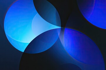 Geometric abstract composition with overlapping translucent blue, violet, and cyan circles