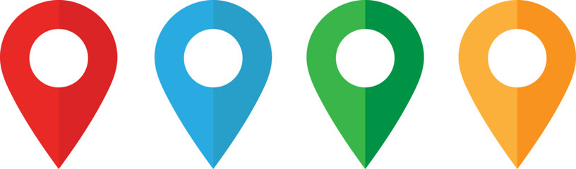Four colorful location pointers on a white background