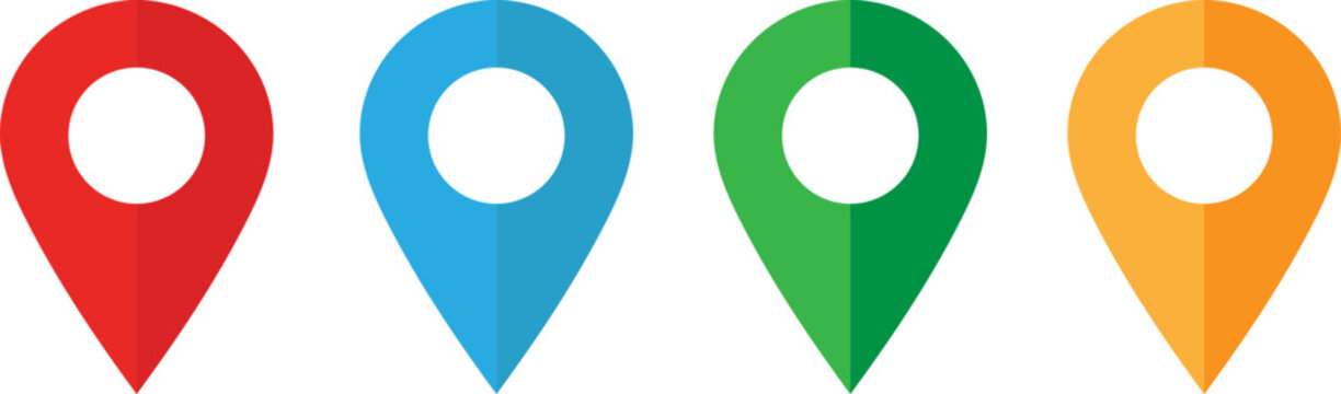 Four colorful location pointers on a white background