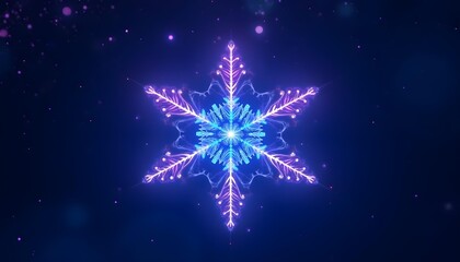 cyber neon snowflake pattern, electric blue and purple glow, dark background, modern futuristic winter theme, high contrast