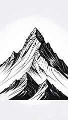 Majestic Mountain Peaks Line Art Illustration.