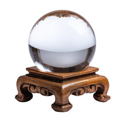 Crystal Ball On Carved Wooden Stand Isolated