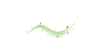 Abstract wind swirls with green leaves and glitter isolated on white background.PNG