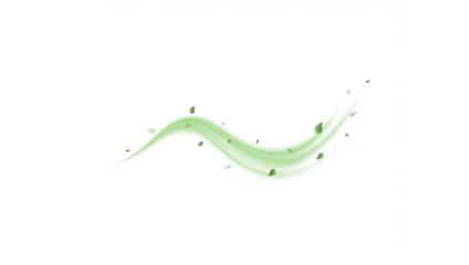 Abstract wind swirls with green leaves and glitter isolated on white background.PNG