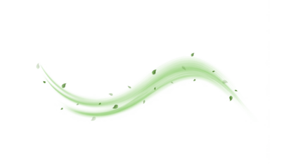 Abstract wind swirls with green leaves and glitter isolated on white background.PNG