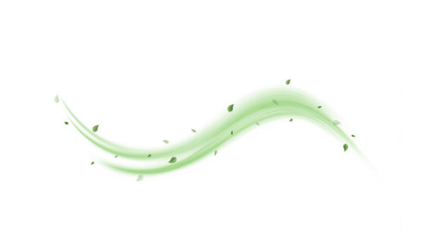 Abstract wind swirls with green leaves and glitter isolated on white background.PNG