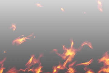 Burning fire sparks and orange flames rise dynamically, with subtle smoke and glowing embers, forming intense, realistic overlays for creative fire illustrations. PNG © Extrastock