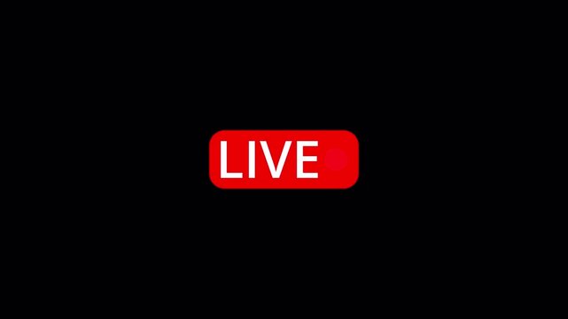Red Live Stream Button with transparent background, Live streaming icon animation with alpha channel, 4k Animated red button live streaming broadcast suitable for TV Shows, and social Live.