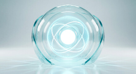 Glowing data core protected by multiple layers of transparent glass shields. Concept of cybersecurity, data privacy, GDPR compliance, and digital safety