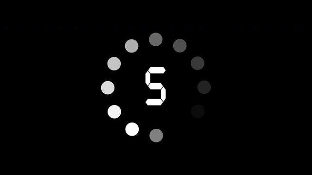 ten second countdown timer animation, 10 to 0 seconds with small round shape rotation effect on dark background
