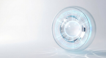 Glowing data core protected by multiple layers of transparent glass shields. Concept of cybersecurity, data privacy, GDPR compliance, and digital safety