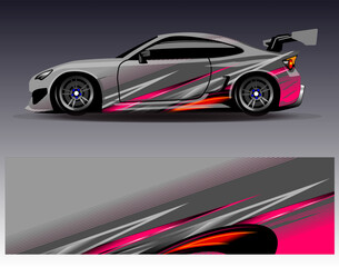 Obraz premium Car wrap design vector. Graphic abstract stripe racing background designs for vehicle, rally, race, adventure and car racing livery