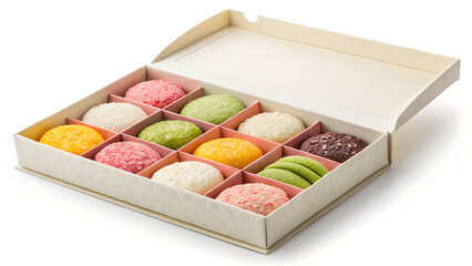 Assortment of colorful sweet macarons in a decorative gift box