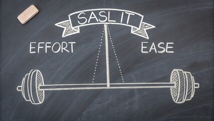 Chalkboard sketch of a balance line between effort and ease