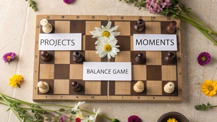 Chessboard with Pawns and Labeled Sections Displaying Concepts