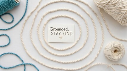 Circular spiral of rope threads surrounding inspirational message