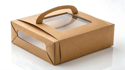 Cardboard bakery box with clear window and handle