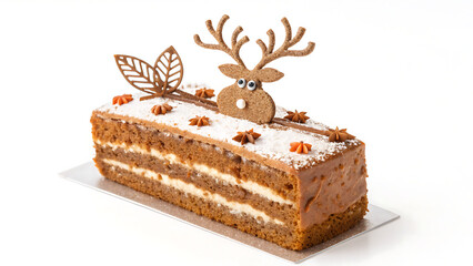Festive rectangular cake with reindeer decoration for holidays