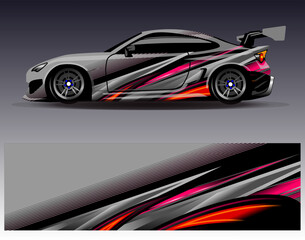 Car wrap design vector. Graphic abstract stripe racing background designs for vehicle, rally, race, adventure and car racing livery