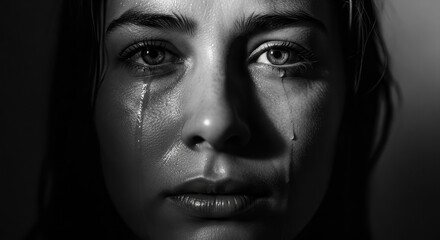 Fototapeta premium The monochrome style intensifies the sense of loneliness and depression in the dramatic portrait.
